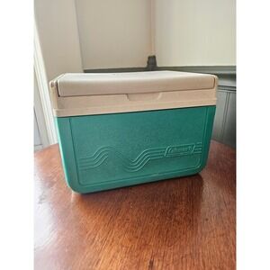 Vintage Coleman Model 5205 flip top Teal White Hard Shell Cooler Made in USA